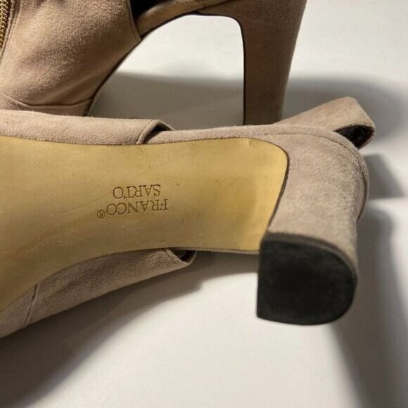 Franco Sarto Suede Tan Leather Peep Toe Chunky Heel Shoe Sandals‎ - Picture 11 of 11